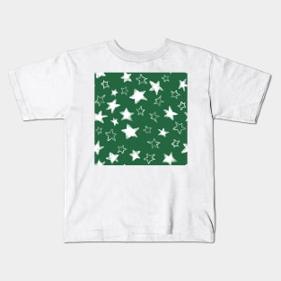 Holiday christmas watercolor white stars over emerald green background Kids T-Shirt